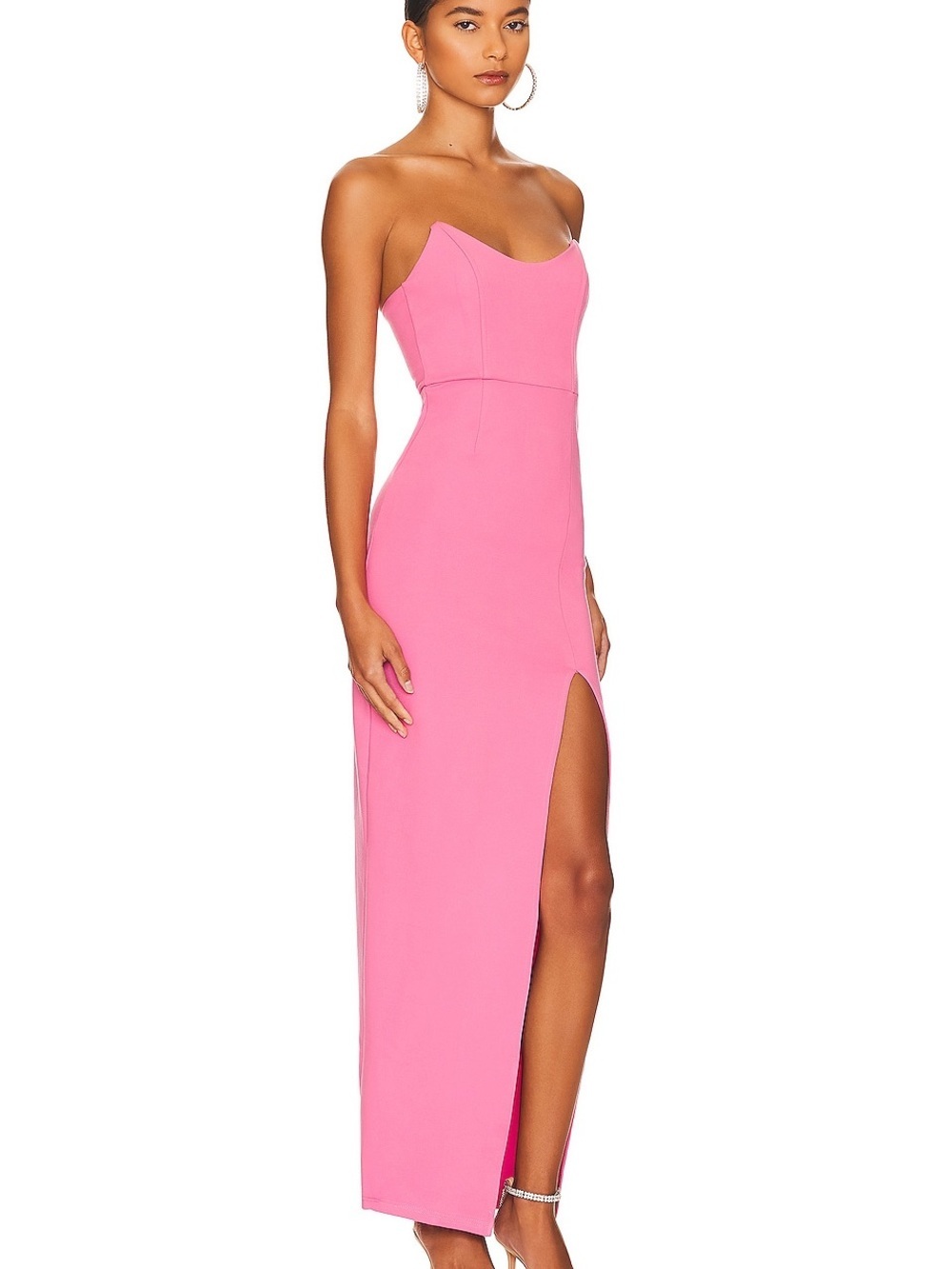 🆕 NWT Revolve superdown Ryleigh Strapless Maxi Dress in Pink with High Slit